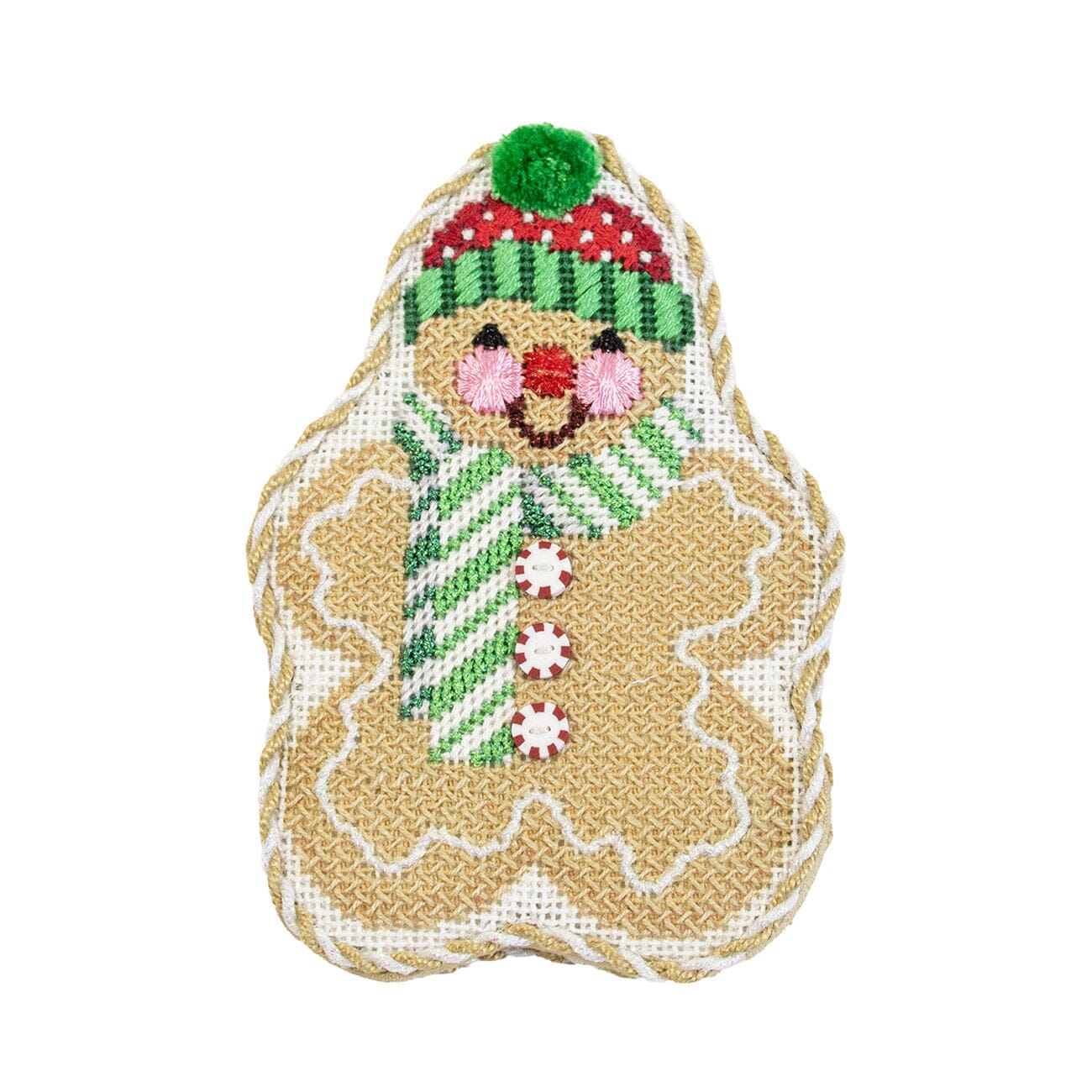 Gingerbread Friends Spearmint Scarf with Stitch Guide Printed Canvas Two Sisters Needlepoint - 2