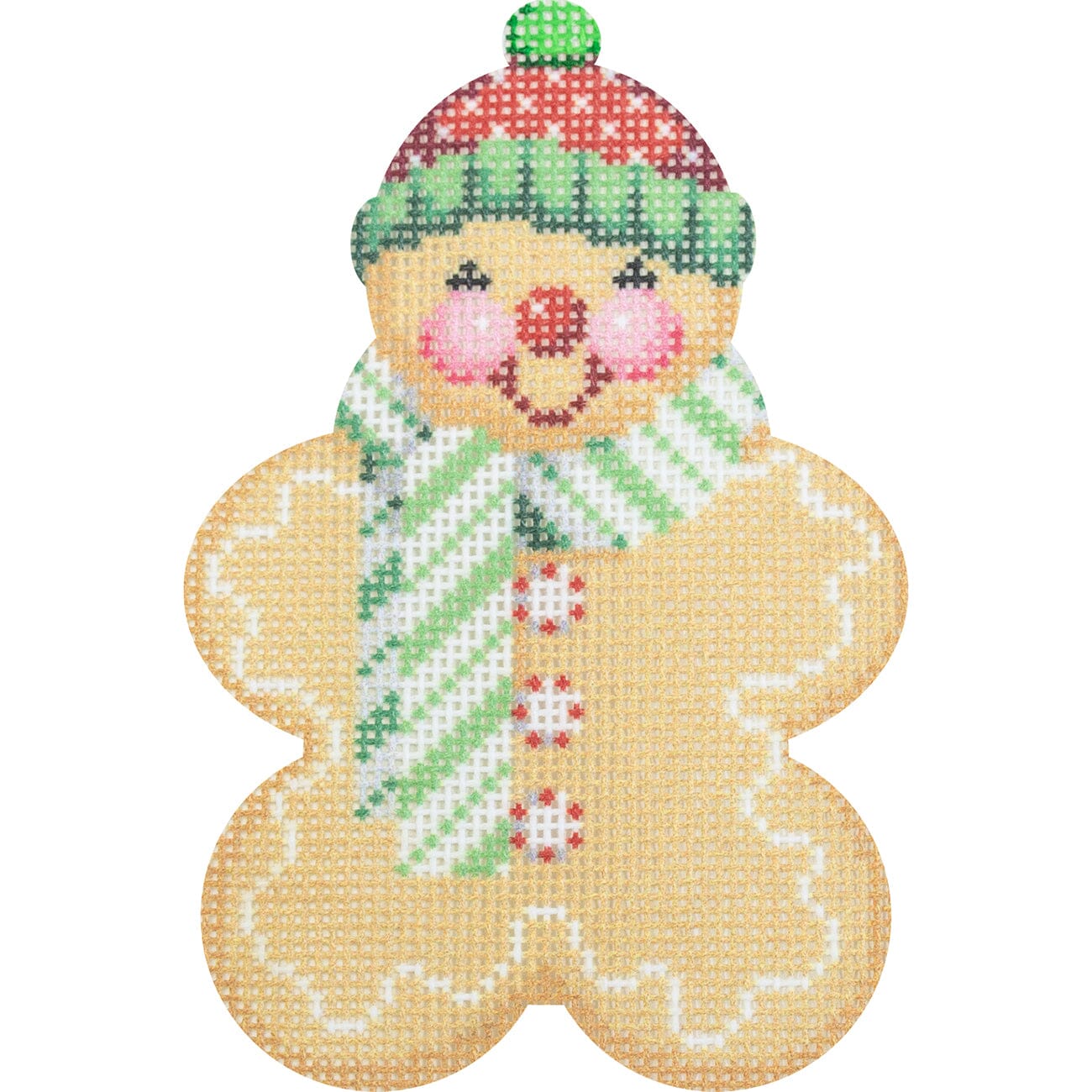 Gingerbread Friends Spearmint Scarf with Stitch Guide Printed Canvas Two Sisters Needlepoint
