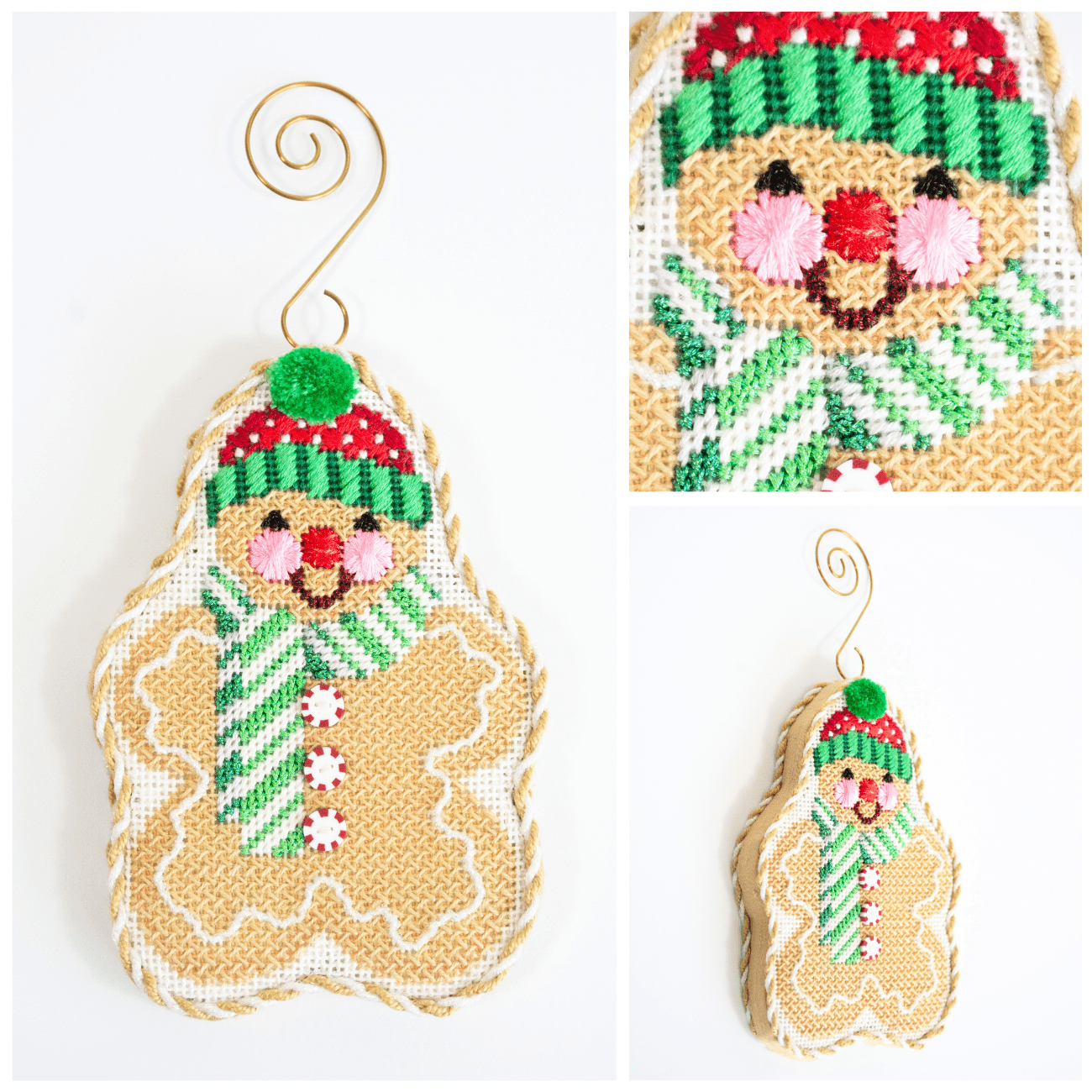 Gingerbread Friends Spearmint Scarf with Stitch Guide Printed Canvas Two Sisters Needlepoint - 3