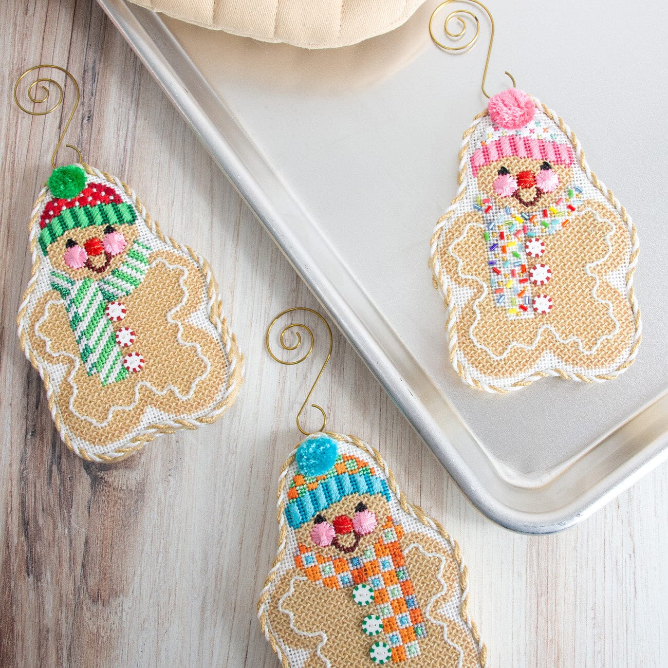 Gingerbread Friends Spearmint Scarf with Stitch Guide Printed Canvas Two Sisters Needlepoint - 5