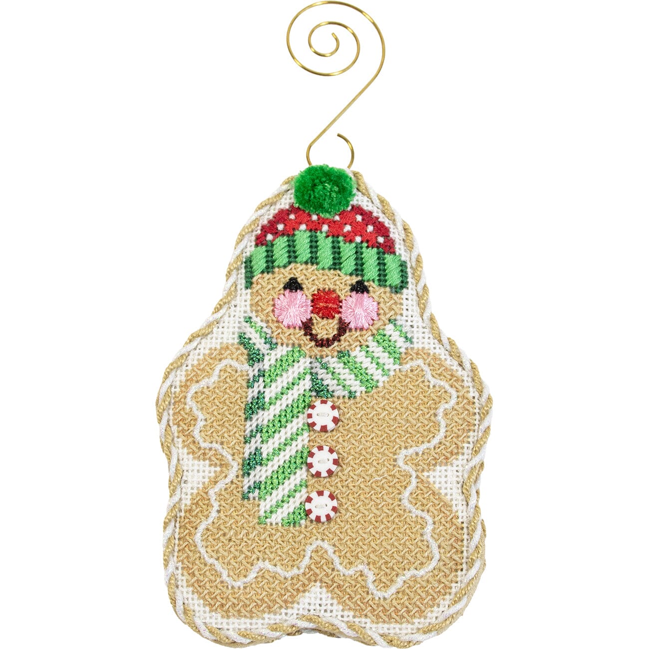 Gingerbread Friends Spearmint Scarf with Stitch Guide Printed Canvas Two Sisters Needlepoint