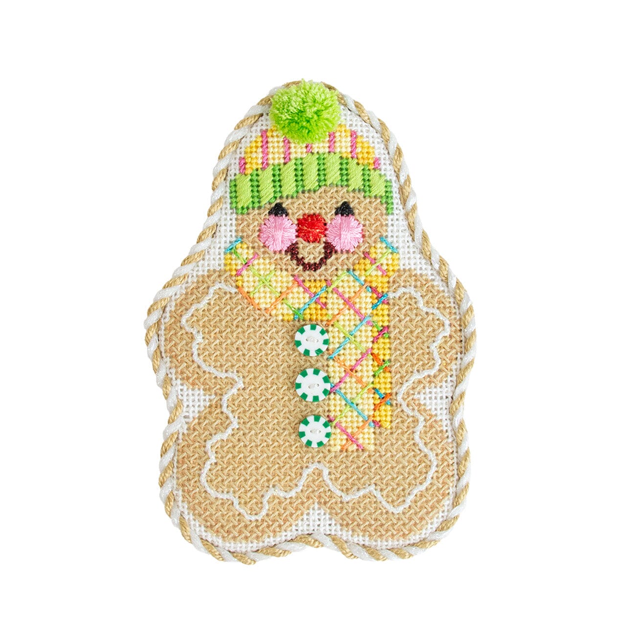 Gingerbread Friends Yellow Plaid Scarf with Stitch Guide Printed Canvas Two Sisters Needlepoint - 2
