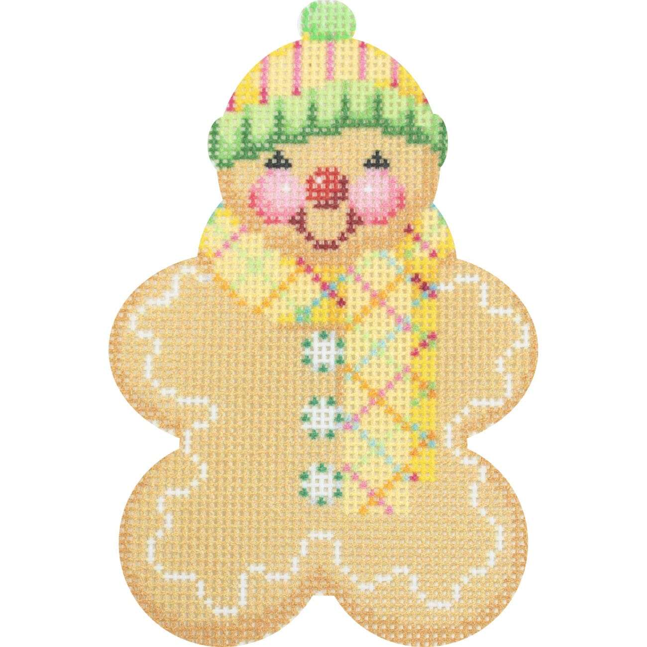 Gingerbread Friends Yellow Plaid Scarf with Stitch Guide Printed Canvas Two Sisters Needlepoint - 1