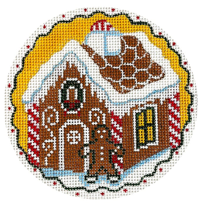 Gingerbread House & Man 4" Round Painted Canvas Alice Peterson Company