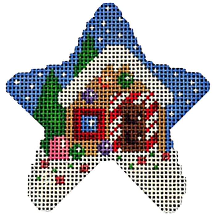 Gingerbread House Mini Star Printed Canvas Two Sisters Needlepoint
