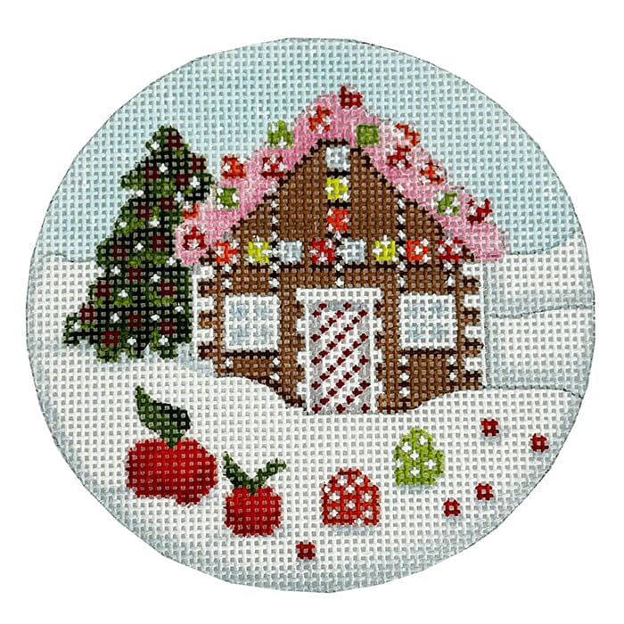 Gingerbread House Pink Roof Ornament Painted Canvas Melissa Shirley Designs