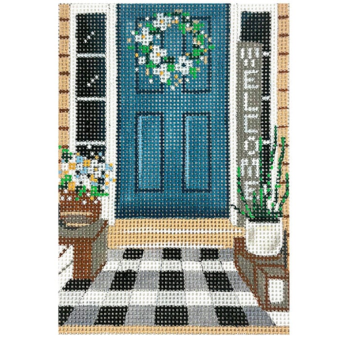 Gingham and Blue Door Painted Canvas Alice Peterson Company - 1