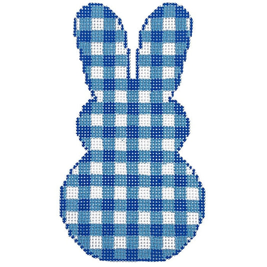 Gingham Bunny-Blue Painted Canvas SilverStitch Needlepoint 