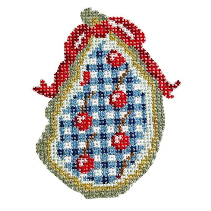 Gingham Cherries Gilded Oyster Painted Canvas KCN Designers