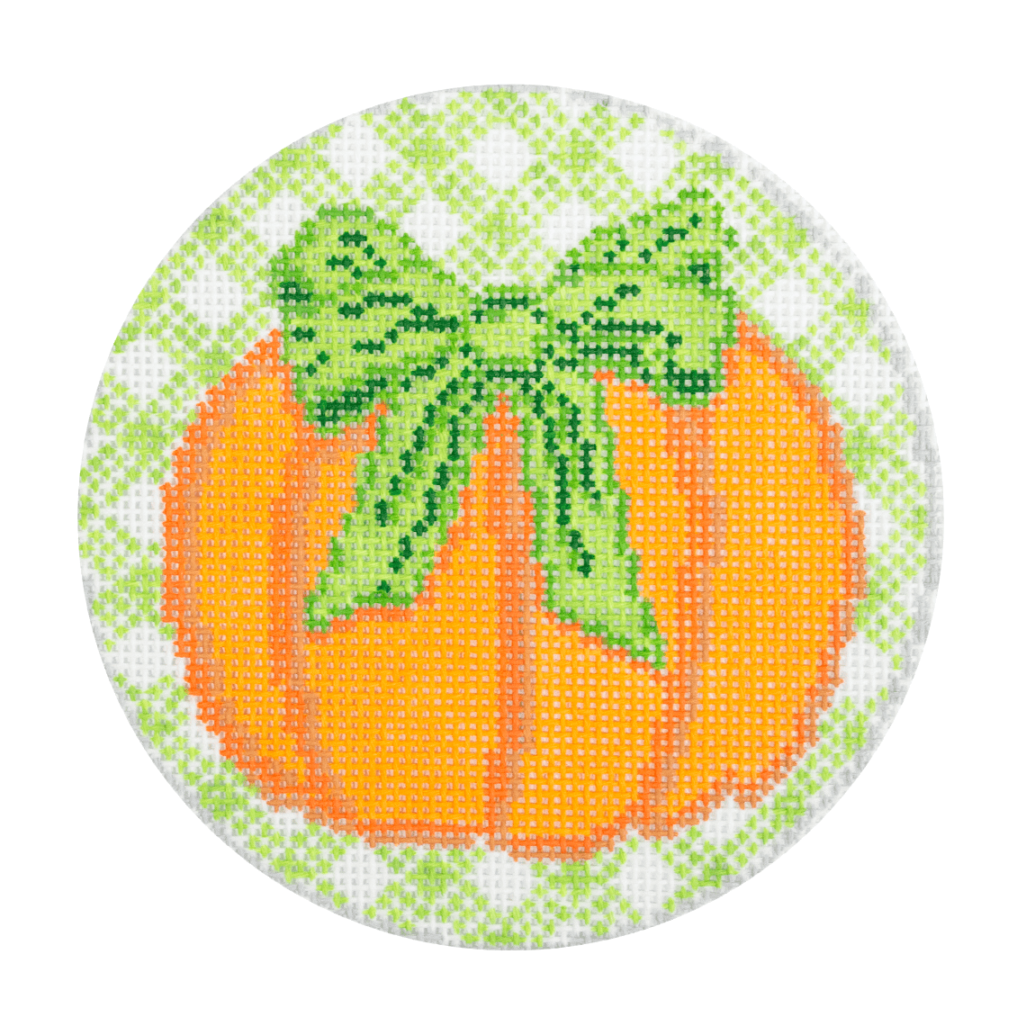 Gingham Pumpkin Round Green Painted Canvas A Poore Girl Paints - 1