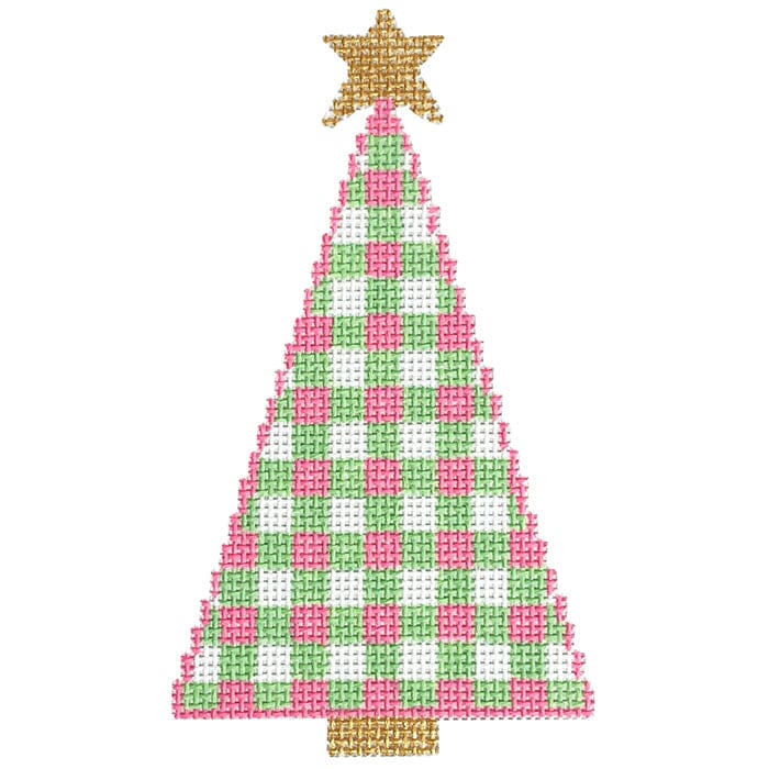 Gingham Tree Preppy Painted Canvas SilverStitch Needlepoint - 1
