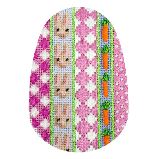 Gingham/Bunnies/Carrots Egg with Stitch Guide Painted Canvas Associated Talents 