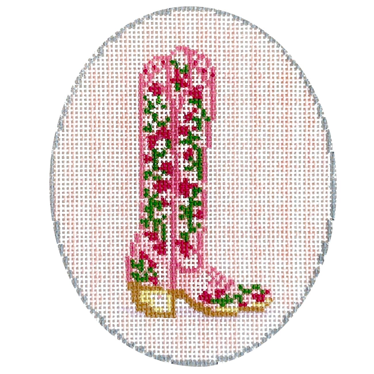 Give Breast Cancer the Boot Oval Painted Canvas KCN Designers - 1