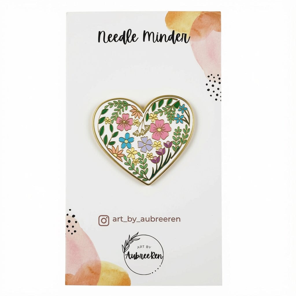 Gold Floral Heart Enamel Needleminder Accessories Art by AubreeRen - 1