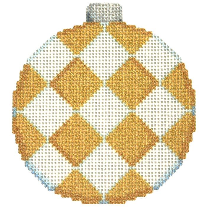Gold Harlequin Ball Ornament Painted Canvas Associated Talents