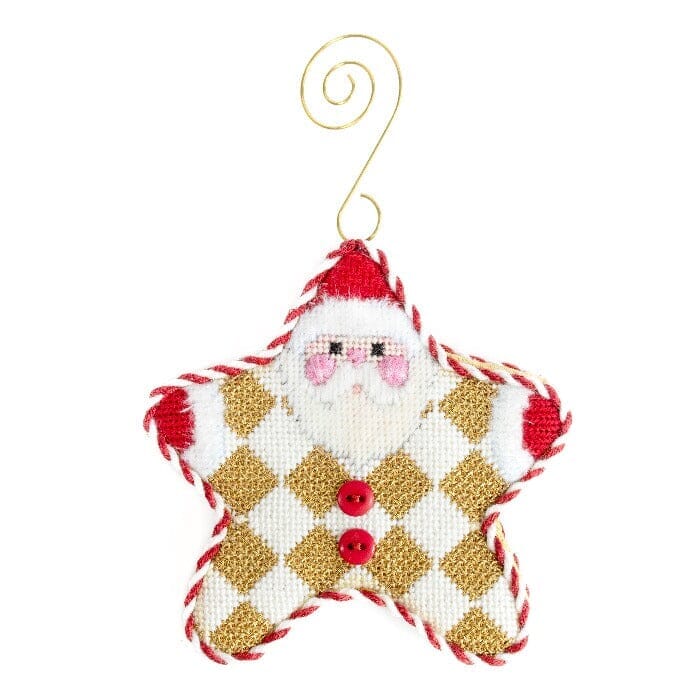 Gold Harlequin PJ Santa with Stitch Guide Printed Canvas Two Sisters Needlepoint