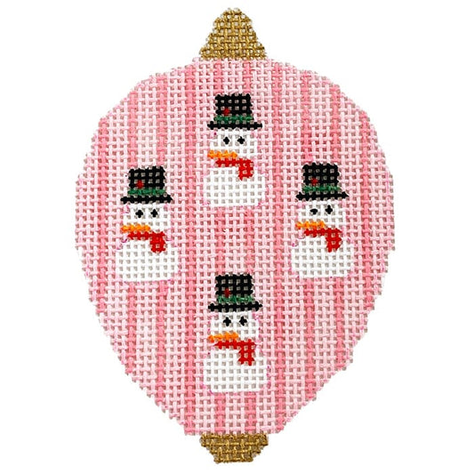 Gold Snowmen on Pink Stripes Bauble Painted Canvas Kristine Kingston 