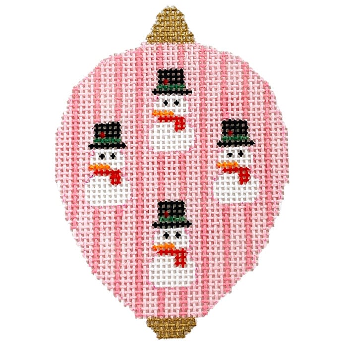 Gold Snowmen on Pink Stripes Bauble Painted Canvas Kristine Kingston - 1