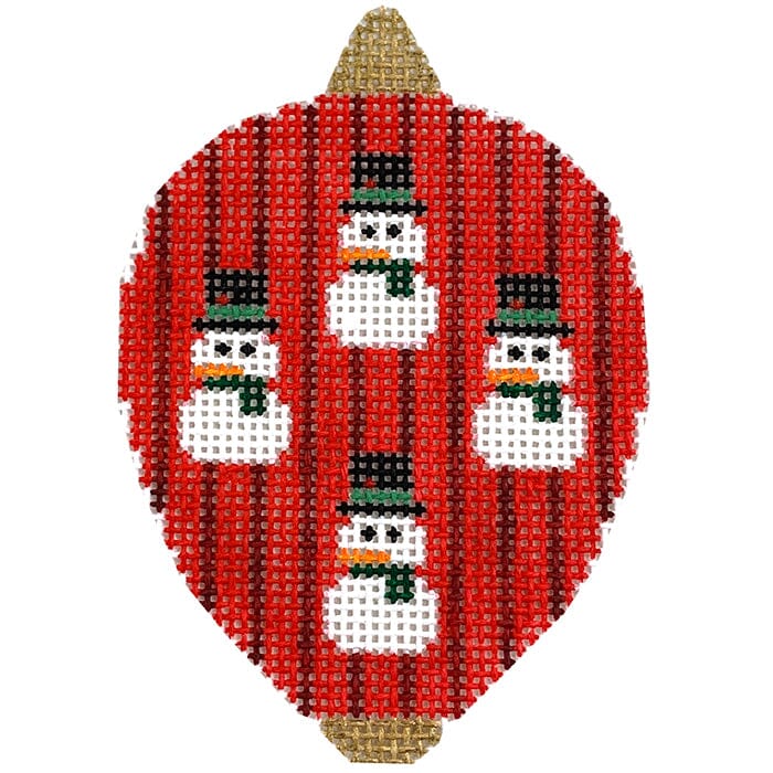 Gold Snowmen on Red Stripes Bauble Painted Canvas Kristine Kingston - 1