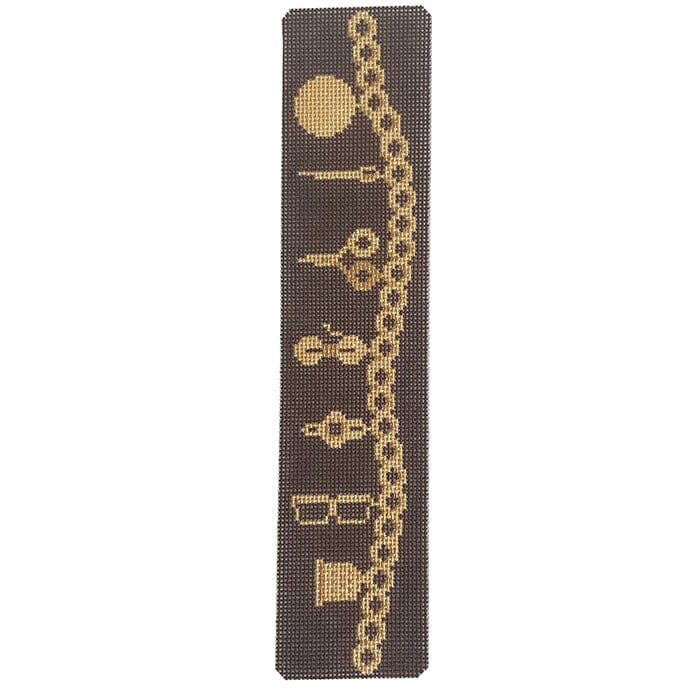 Gold Stitchers Charm Bracelet on Dark Brown Painted Canvas Rachel Donley - 1