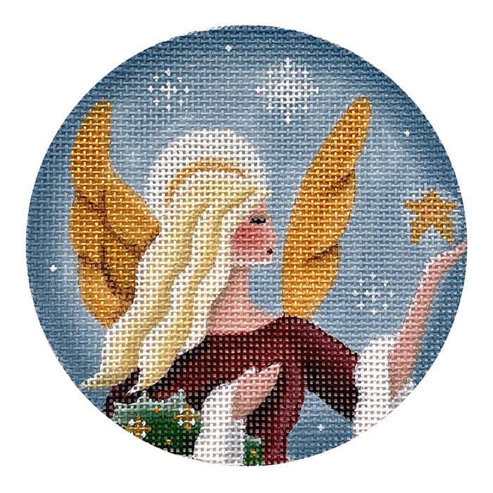 Golden Angel Round Painted Canvas Rebecca Wood Designs - 1