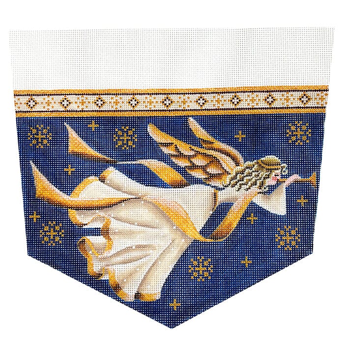 Golden Angel Stocking Cuff on 13 Painted Canvas Rebecca Wood Designs - 1