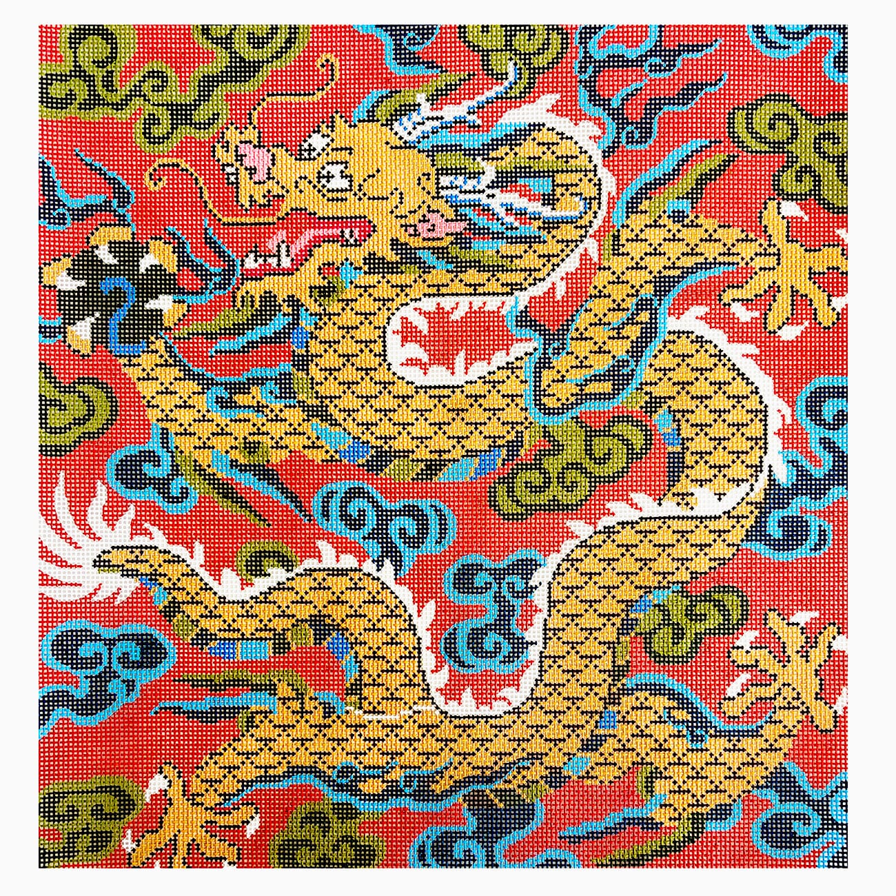 Golden Dragon Pillow, 16x16 Painted Canvas Lee's Needle Art Inc. - 1