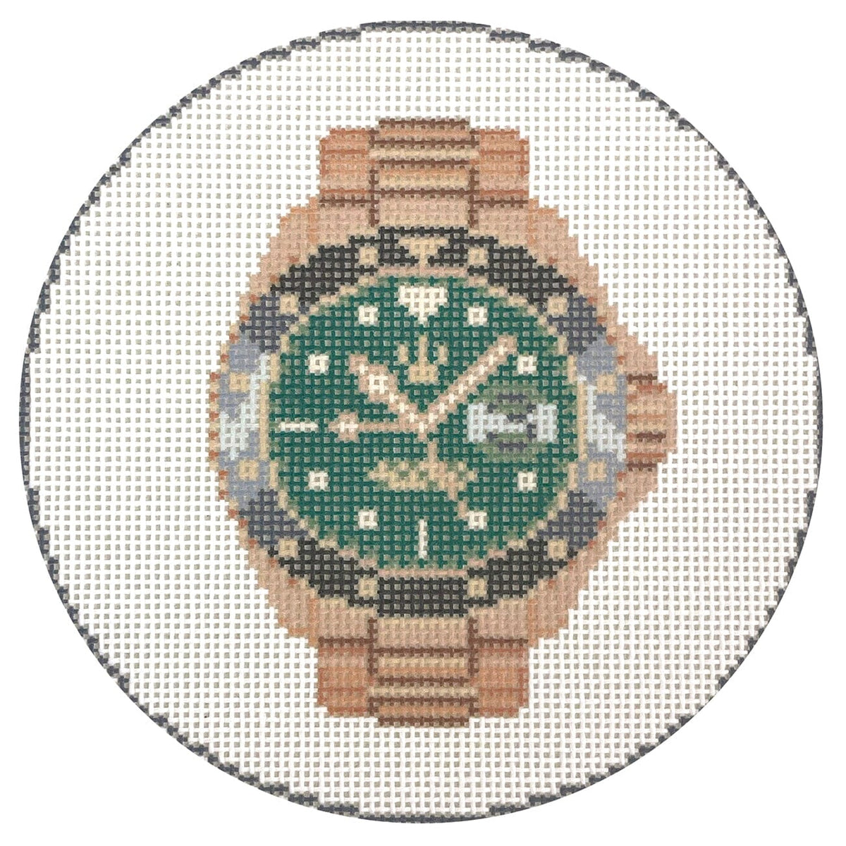 Golden Hour Watch Round Painted Canvas Wheelhaus Needlepoint - 1