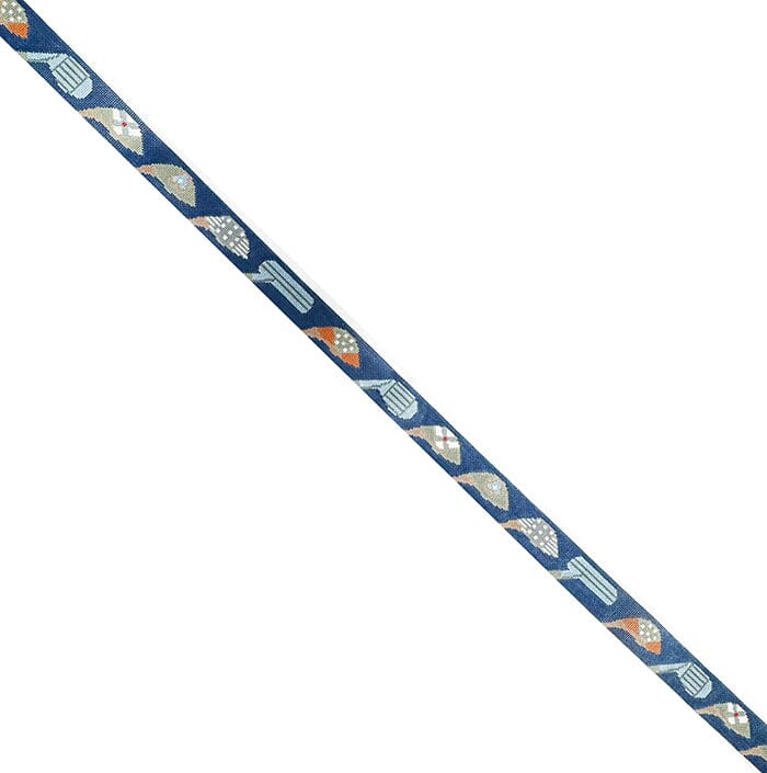 Golf Club Faces Belt on Navy Painted Canvas CBK Needlepoint Collections