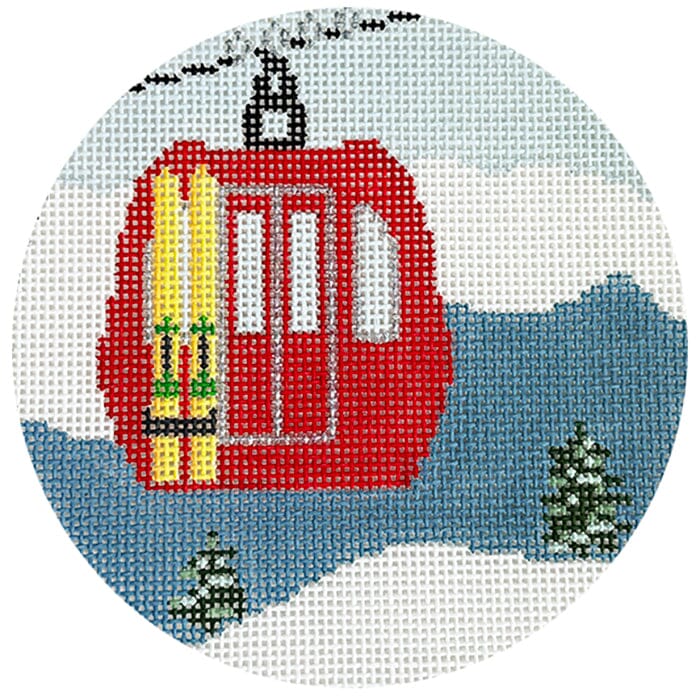 Gondola with Skis Painted Canvas Blue Ridge Stitchery - 1
