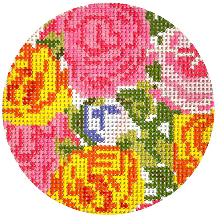 Grandma's Roses Round Painted Canvas Atlantic Blue Canvas - 1