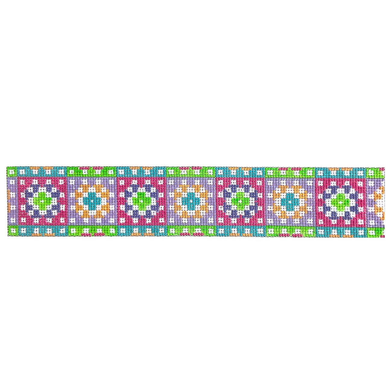Granny Squares Colorful Fob Painted Canvas Lucky Lotus Needlepoint - 1