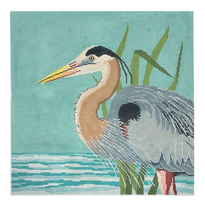 Great Blue Heron 15" Pillow Painted Canvas Susan Roberts Needlepoint Designs Inc. - 1