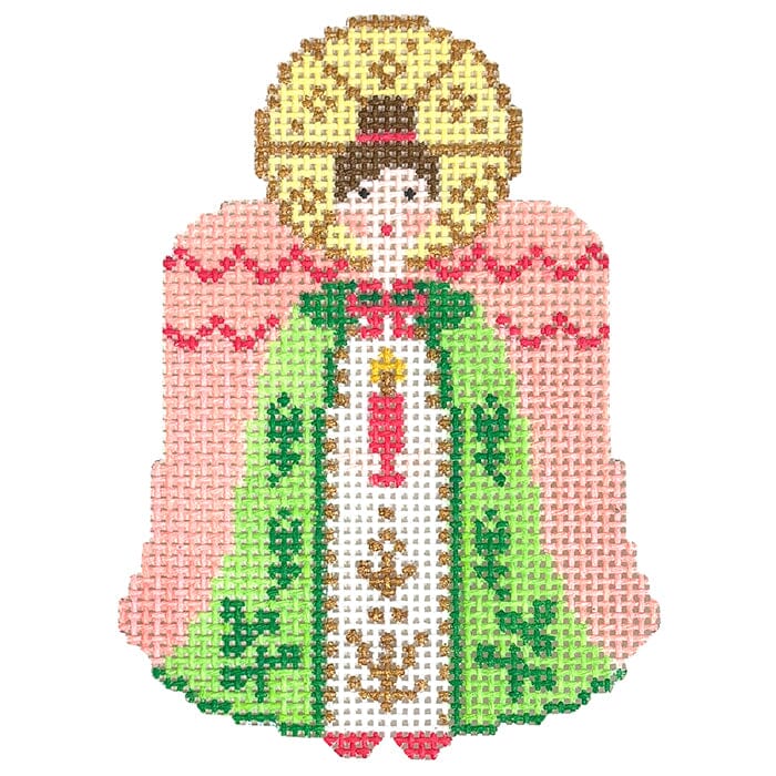 Green and Coral Angel with Halo Painted Canvas Le Point Studio - 1
