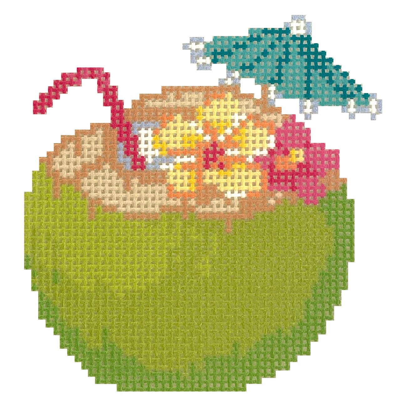 Green Coconut Drink Painted Canvas Lucky Lotus Needlepoint - 1