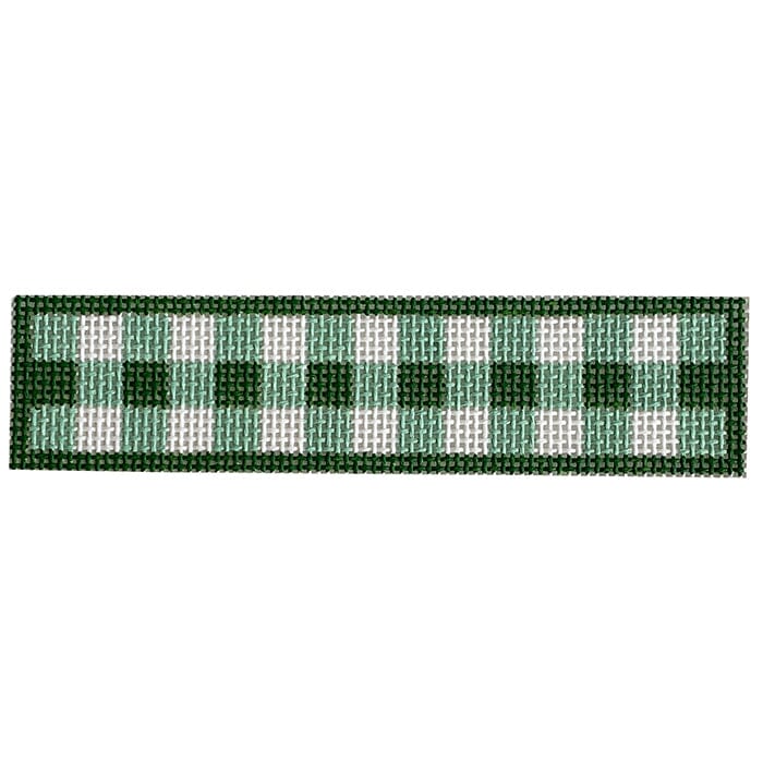 Green Gingham Key Fob Painted Canvas Goodpoint Needlepoint - 1