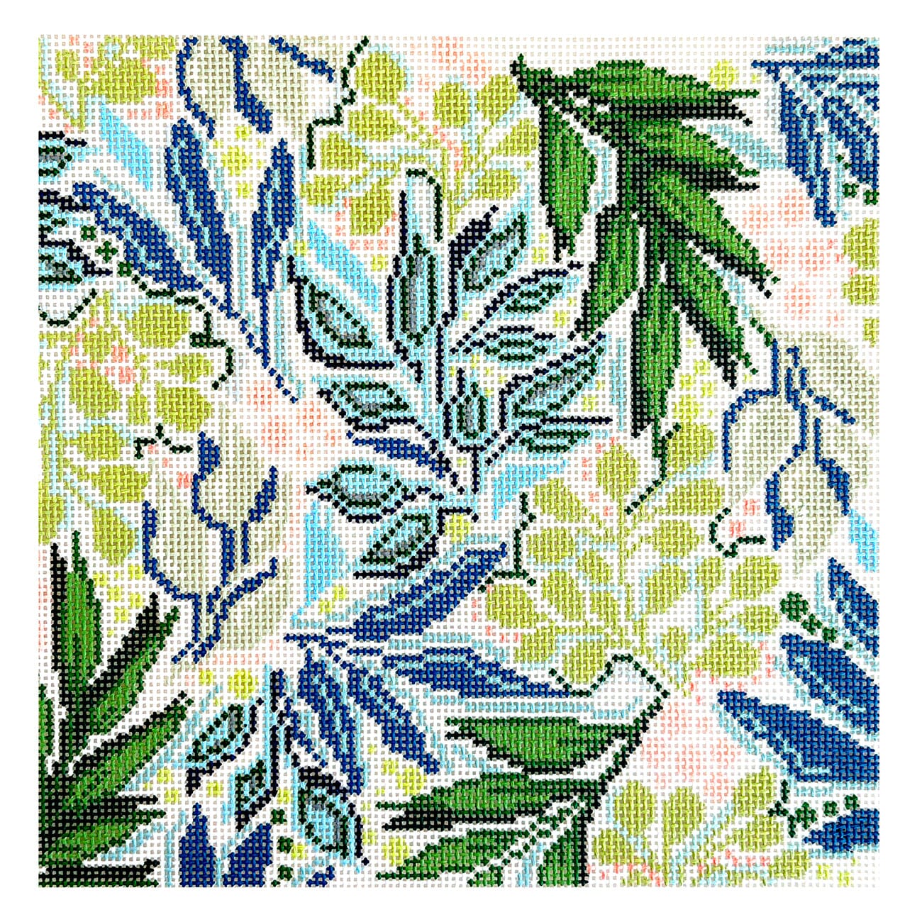 Green Leaf Pattern Julia McGahee Painted Canvas Blueberry Point Canvas - 1