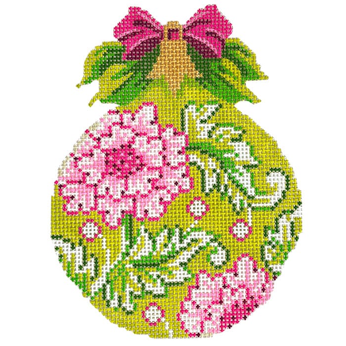 Green & Pink Floral Ball Painted Canvas The Colonial Needle Company - 1