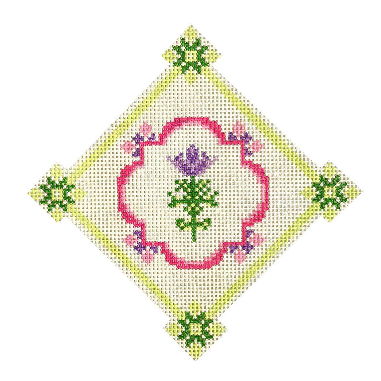 Green & Pink Floral Tile Painted Canvas Mopsey Designs - 1