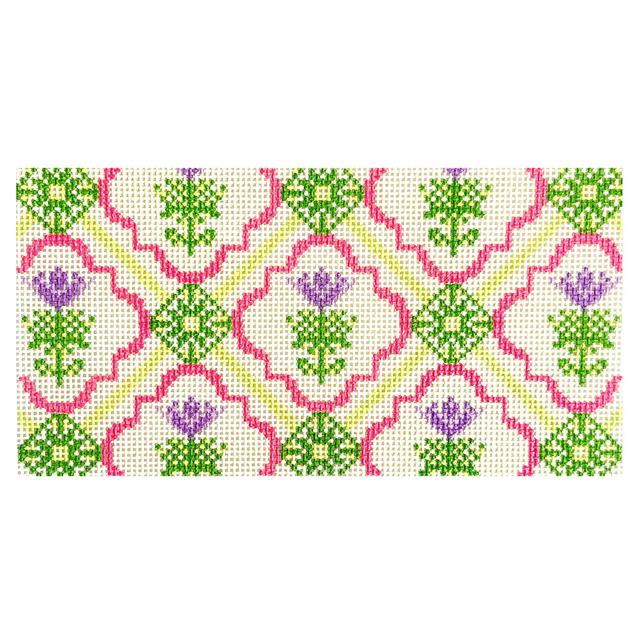 Green & Pink Floral Tile Pattern Insert 3x6 Painted Canvas Mopsey Designs - 1