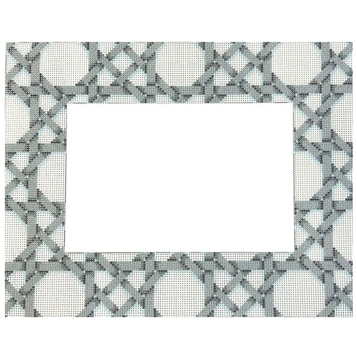 Grey/White Caning Pattern Frame Printed Canvas Two Sisters Needlepoint