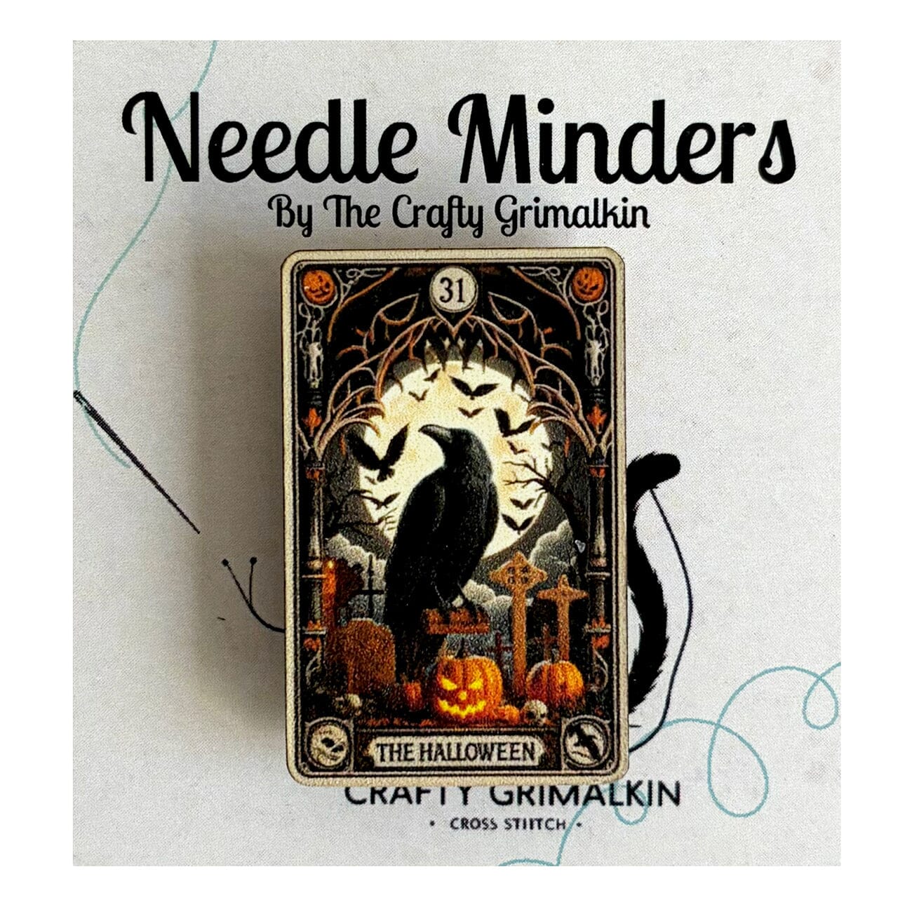 Halloween Tarot Card Wooden Needle Minder Accessories The Crafty Grimalkin - 1