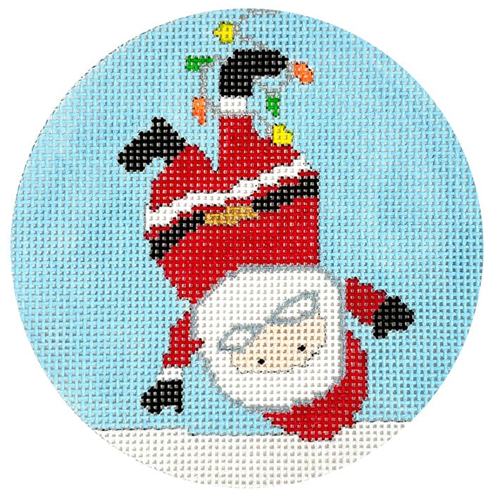 Hanging Around Santa Round Painted Canvas Vallerie Needlepoint Gallery - 1