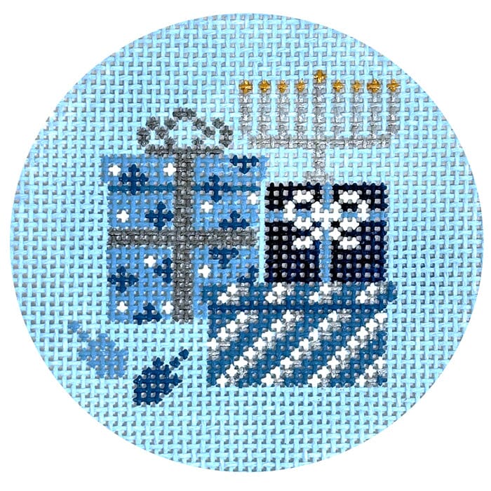 Hanukkah Presents Round Blue Painted Canvas Rachel Barri Designs - 1