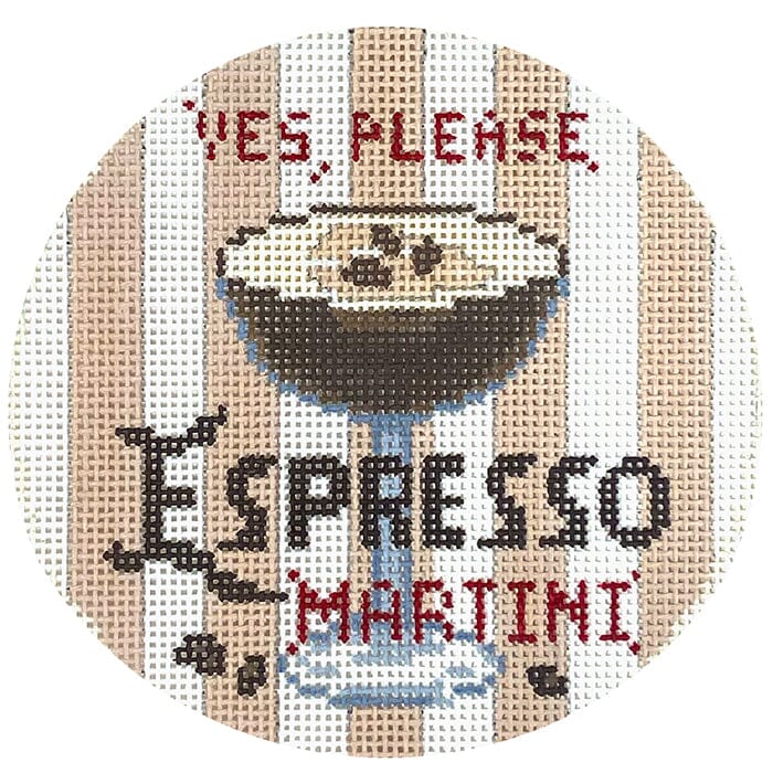 Happier Hour Coaster Espresso Martini Painted Canvas The Gingham Stitchery - 1