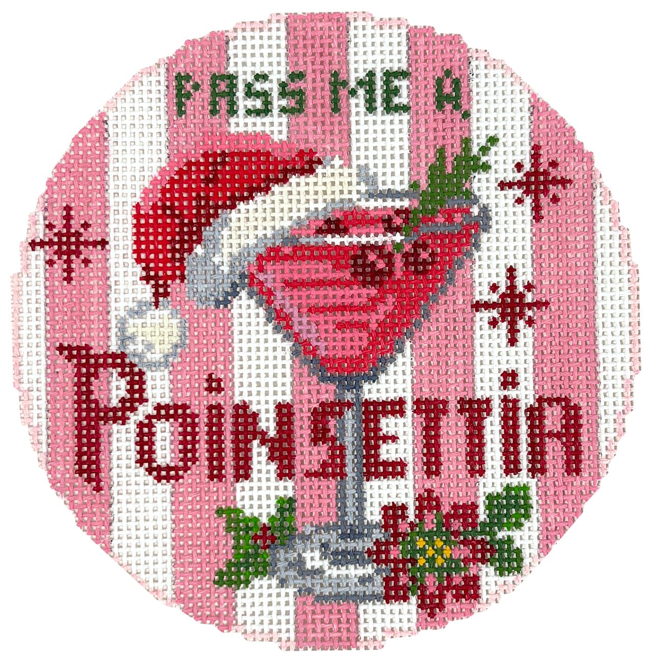Happier Hour Coaster Poinsettia Painted Canvas The Gingham Stitchery - 1