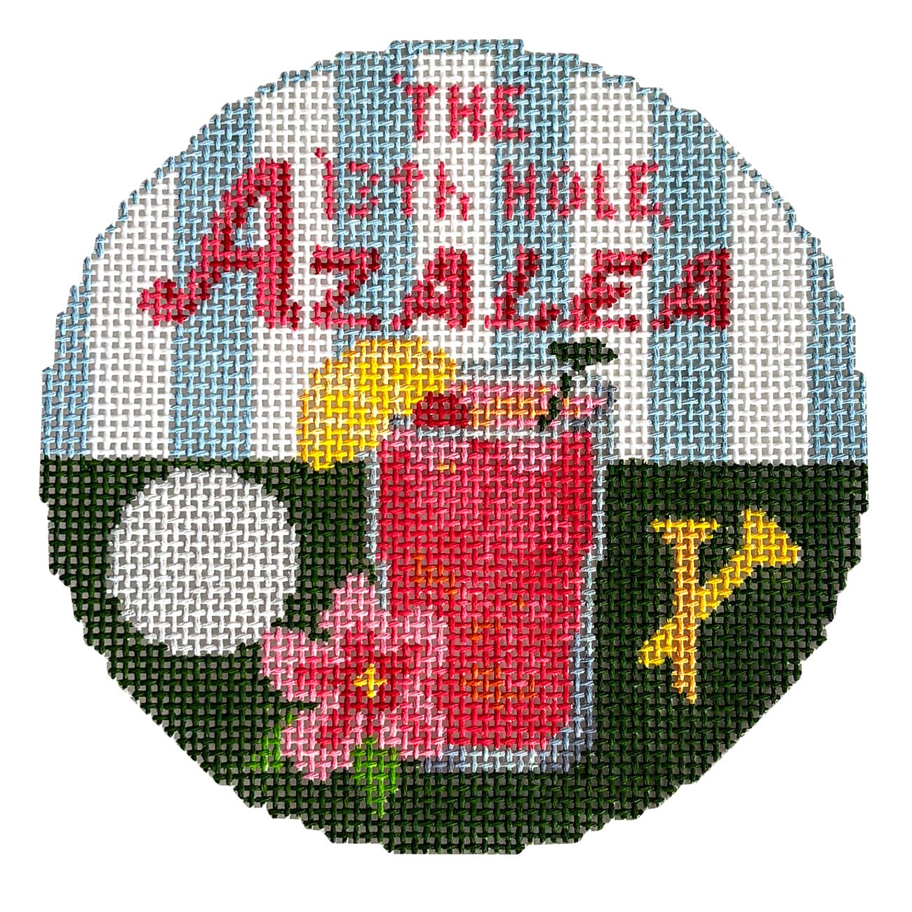 Happier Hour Coaster Round Azalea Painted Canvas The Gingham Stitchery - 1