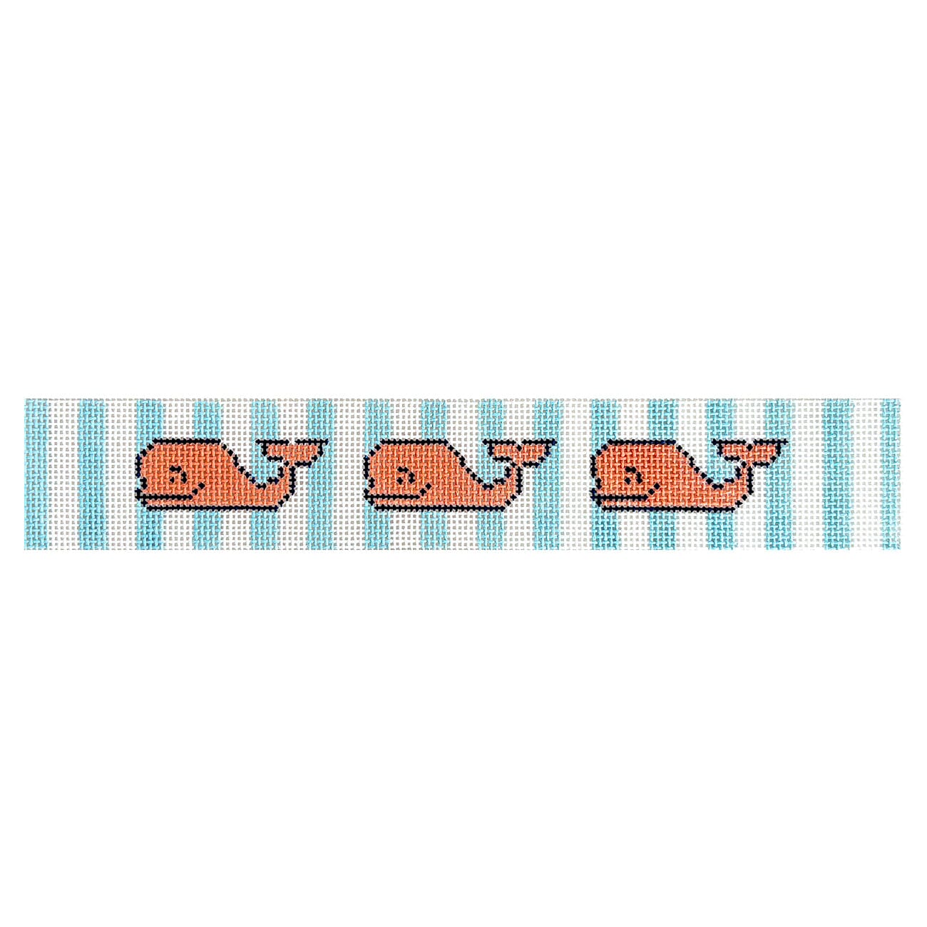Happy Pink Whales on Blue Key Fob Painted Canvas Kristine Kingston - 1