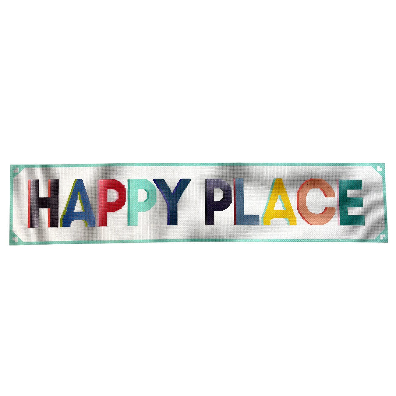 Happy Place Lumbar Pillow Painted Canvas Wheelhaus Needlepoint - 1