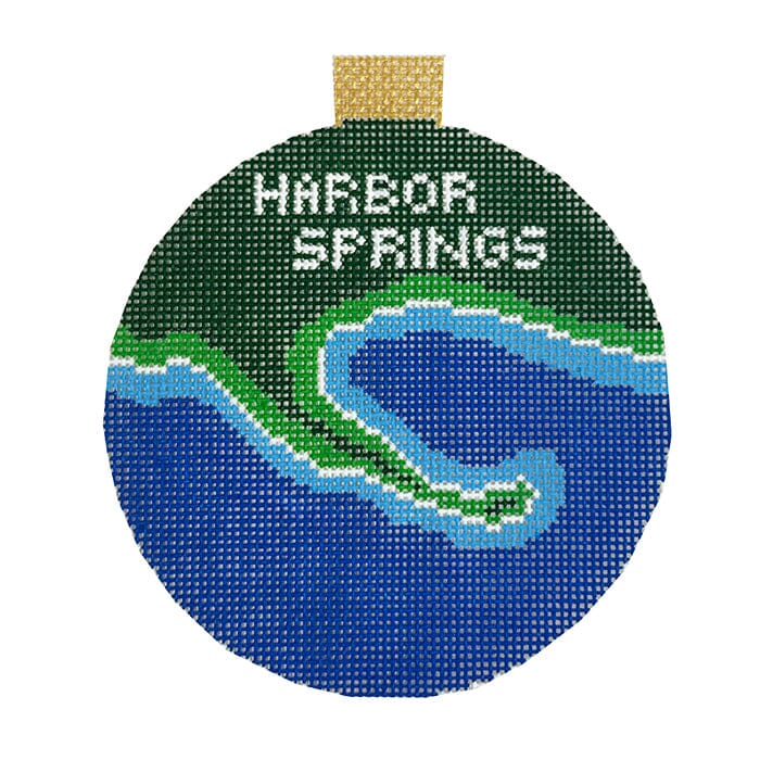 Harbor Springs, MI Map Ornament Painted Canvas Ann Kaye Studio